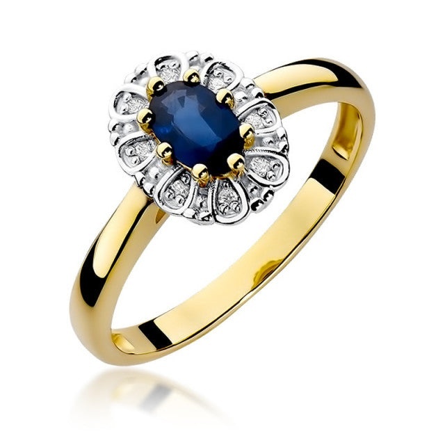 Inel Aur 14K cu Safir 0.70 ct si Diamante Naturale 0.07 ct (Varianta: Galben)