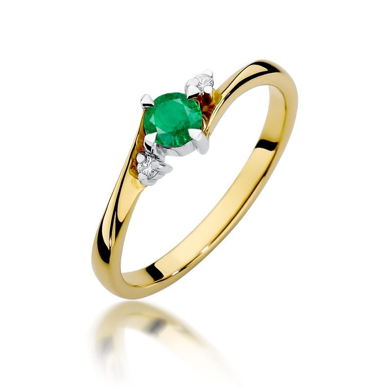 Inel Aur 14K cu Smarald 0.30 ct si Diamante Naturale 0.03 ct (Varianta: Galben)