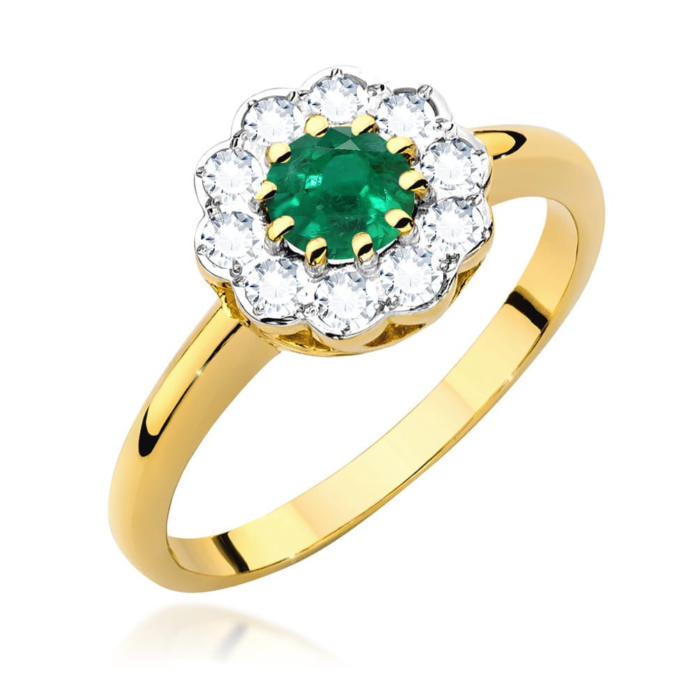 Inel Aur 14K cu Smarald 0.50 ct si Diamante Naturale 0.30 ct (Varianta: Galben)