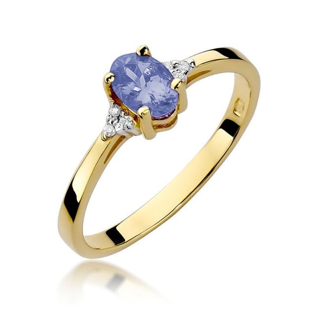 Inel Aur 14K cu Tanzanit 0.40 ct si Diamante Naturale 0.05 ct (Varianta: Galben)