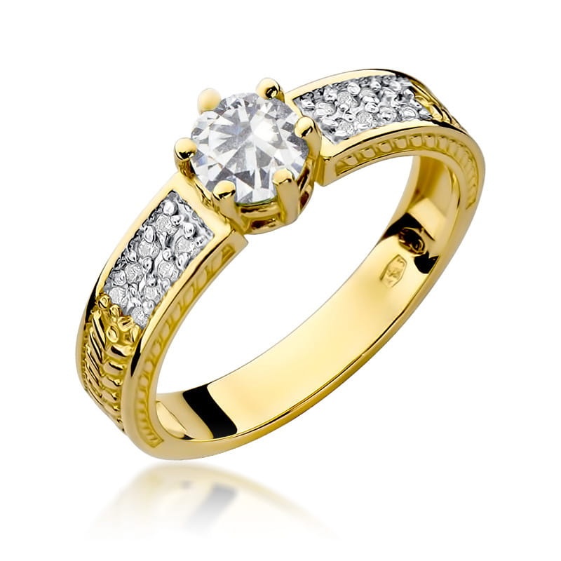 Inel Aur 14K cu White Sapphire 0.60 ct si Diamante Naturale 0.08 ct (Varianta: Alb)