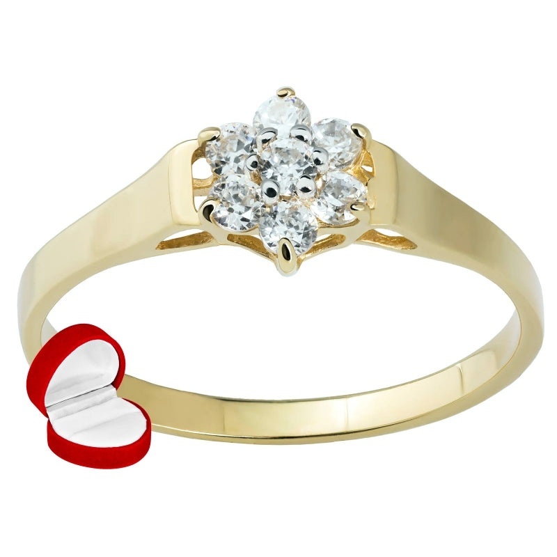 Inel Aur 8K cu Flori Delicate și Zirconiu – Eleganță Feminină (Măsură inel: 12)