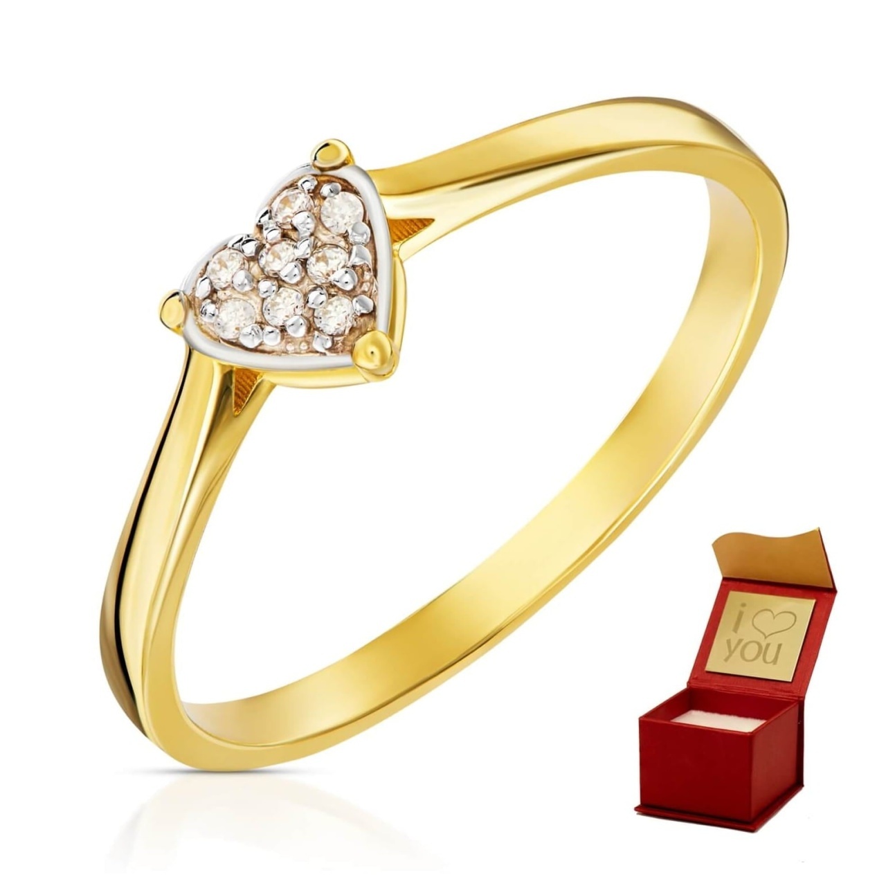 Inel Aur 8K Inimă cu Zirconii - Eleganță Romantică (Măsură inel: 15)