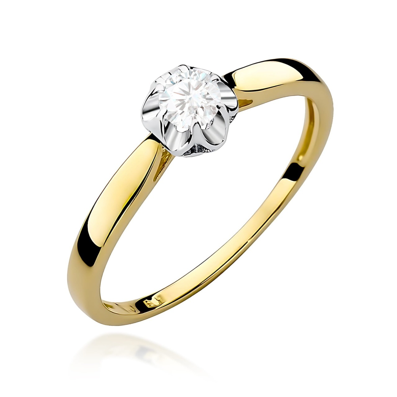 Inel Aur 9K cu Diamant de Laborator 0.15 ct (Varianta: Galben)