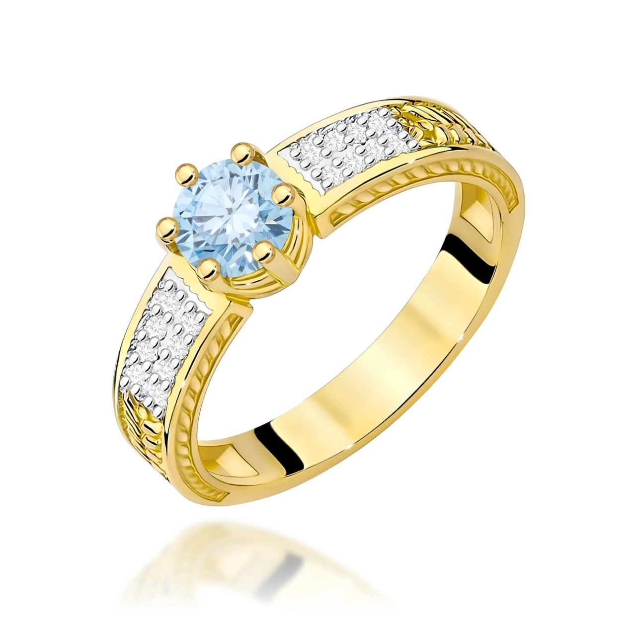 Inel Aur 9K cu Diamante Albastre de Laborator 0.58 ct (Varianta: Galben)