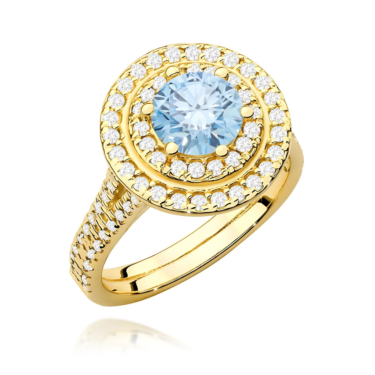 Inel Aur 9K cu Diamante Albastre de Laborator 1.63 ct (Varianta: Galben)