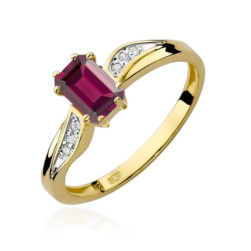 Inel Aur 9K cu Granat 0.70 ct si Diamante Naturale 0.03 ct (Varianta: Galben)