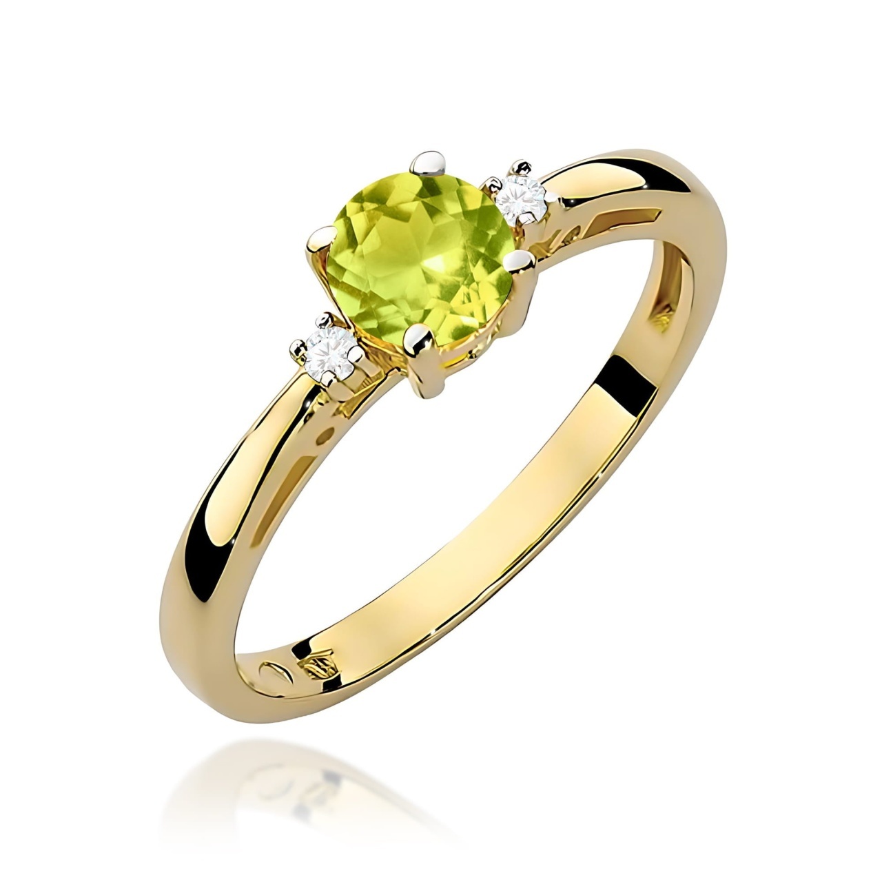Inel Aur 9K cu Peridot 0.60 ct si Diamante Naturale 0.03 ct (Varianta: Galben)