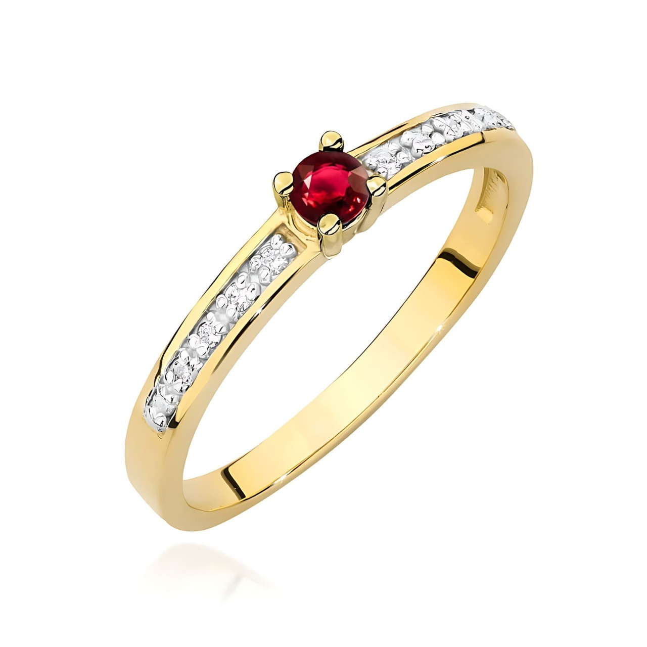 Inel Aur 9K cu Rubin 0.15 ct si Diamante Naturale 0.05 ct (Varianta: Galben)