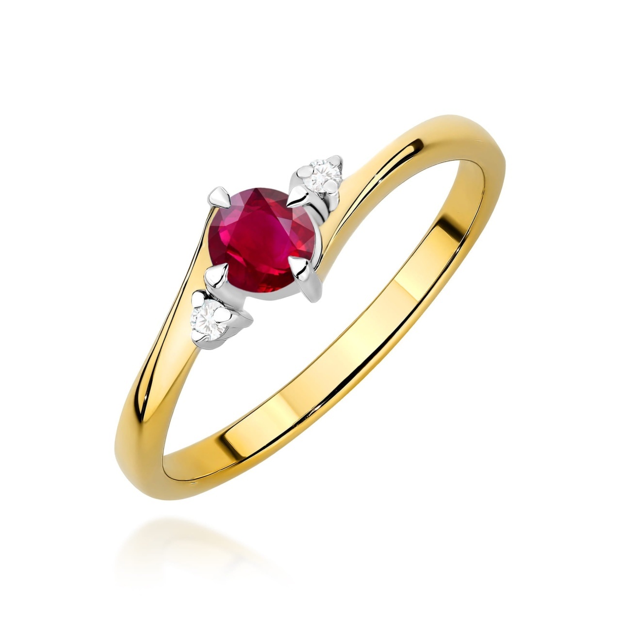 Inel Aur 9K cu Rubin 0.30 ct si Diamante Naturale 0.03 ct (Varianta: Galben)