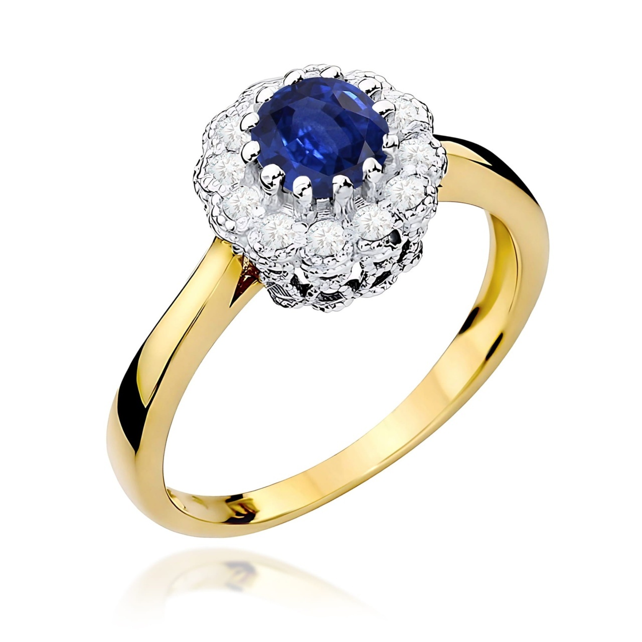 Inel Aur 9K cu Safir 0.50 ct si Diamante Naturale 0.17 ct (Varianta: Galben)