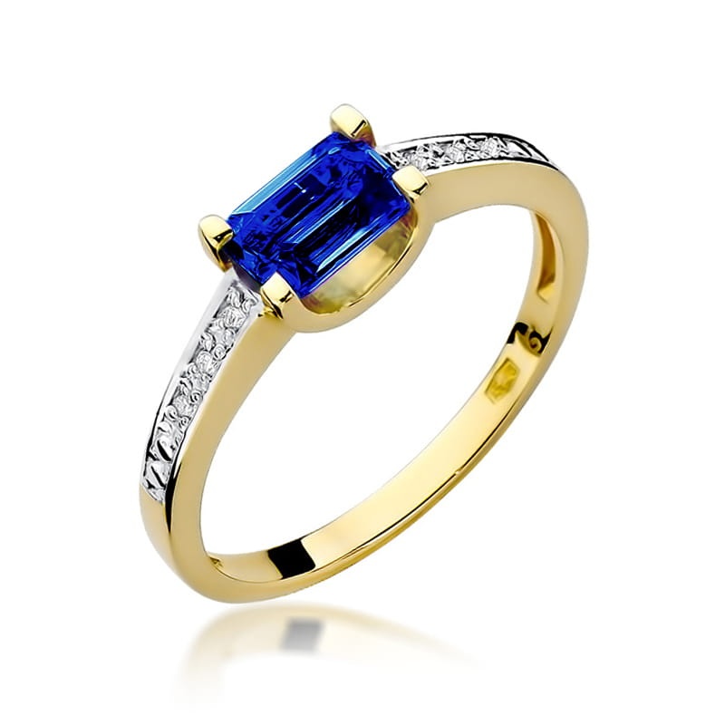 Inel Aur 9K cu Safir 0.60 ct si Diamante Naturale 0.03 ct (Varianta: Galben)