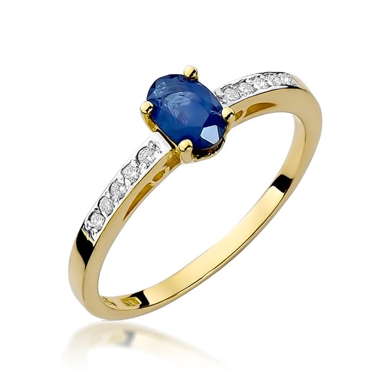 Inel Aur 9K cu Safir 0.70 ct si Diamante Naturale 0.05 ct (Varianta: Galben)
