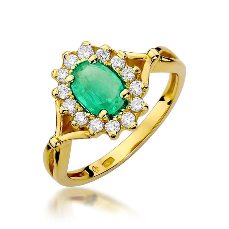 Inel Aur 9K cu Smarald 0.80 ct si Diamante Naturale 0.28 ct (Varianta: Galben)