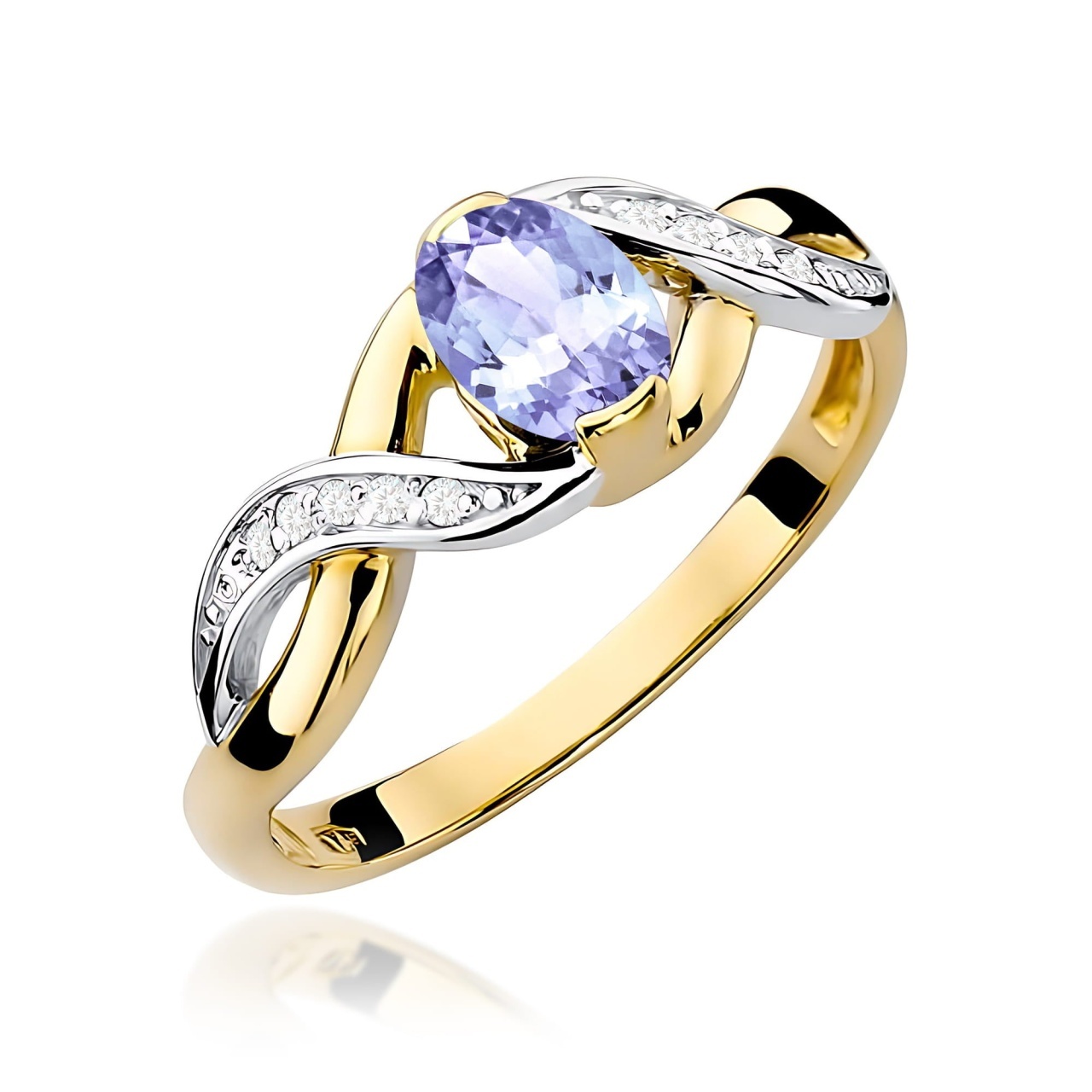 Inel Aur 9K cu Tanzanit 0.40 ct si Diamante Naturale 0.05 ct (Varianta: Galben)