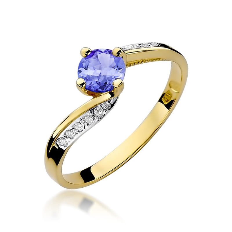Inel Aur 9K cu Tanzanit 0.50 ct si Diamante Naturale 0.05 ct (Varianta: Galben)