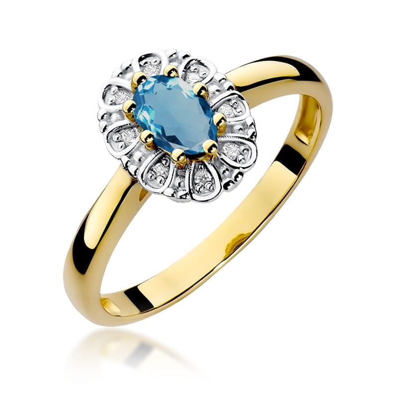 Inel Aur 9K cu Topaz London Blue 0.50 ct si Diamante Naturale 0.07 ct (Varianta: Galben)