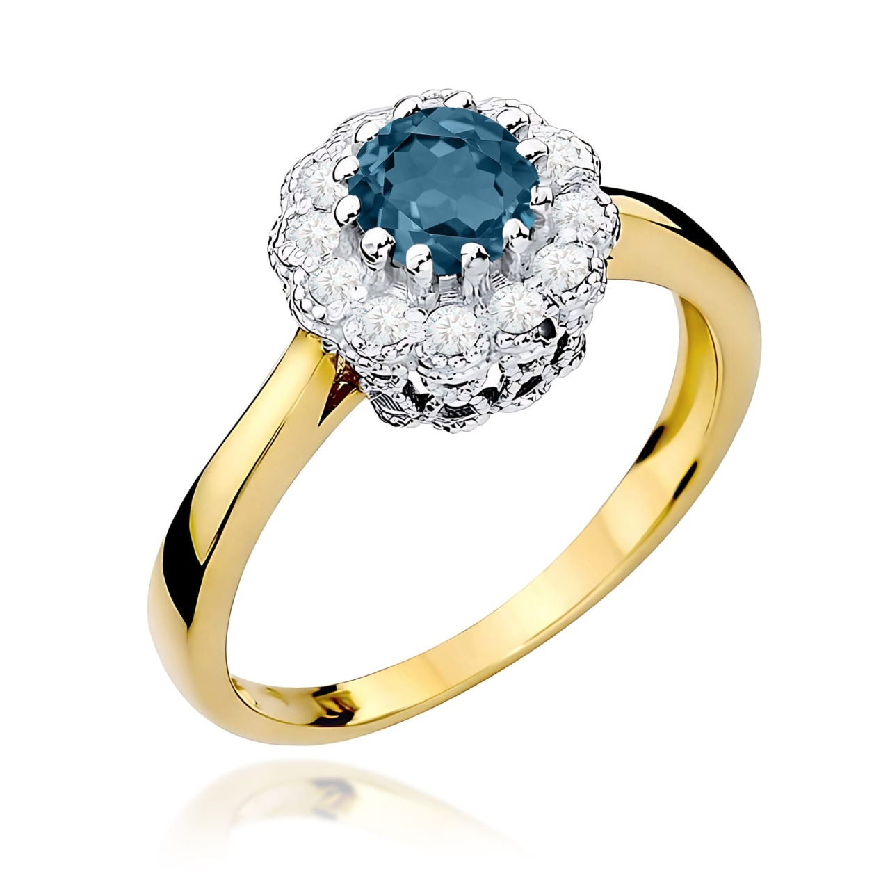 Inel Aur 9K cu Topaz London Blue 0.50 ct si Diamante Naturale 0.17 ct (Varianta: Galben)