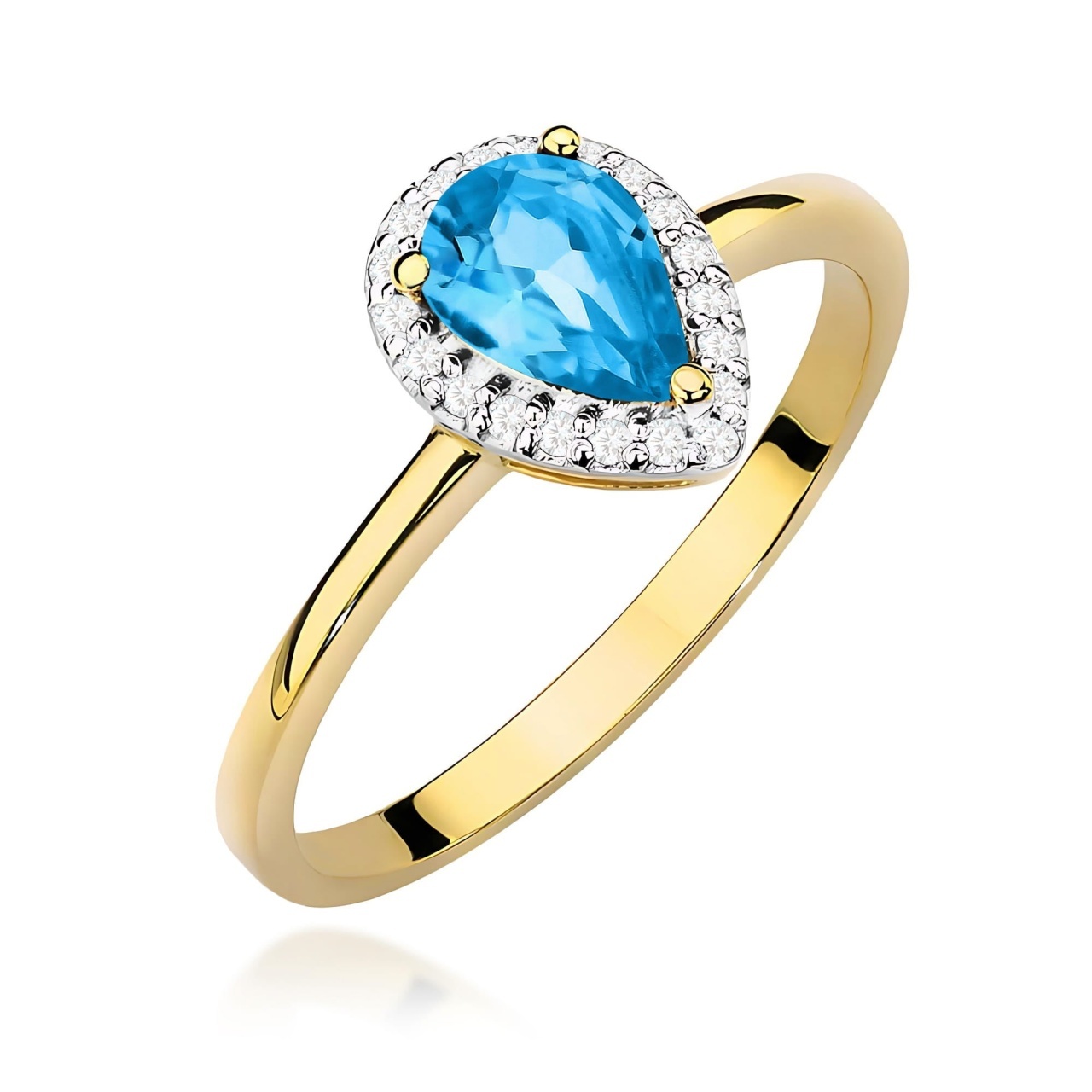 Inel Aur 9K cu Topaz Swiss 0.90 ct si Diamante Naturale 0.10 ct (Varianta: Galben)