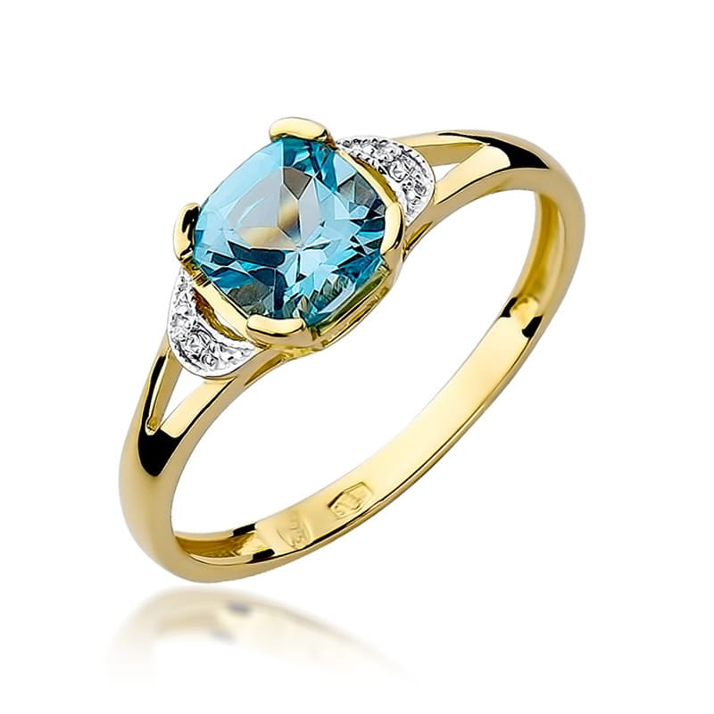 Inel Aur 9K cu Topaz Swiss 1.10 ct si Diamante Naturale 0.01 ct (Varianta: Galben)