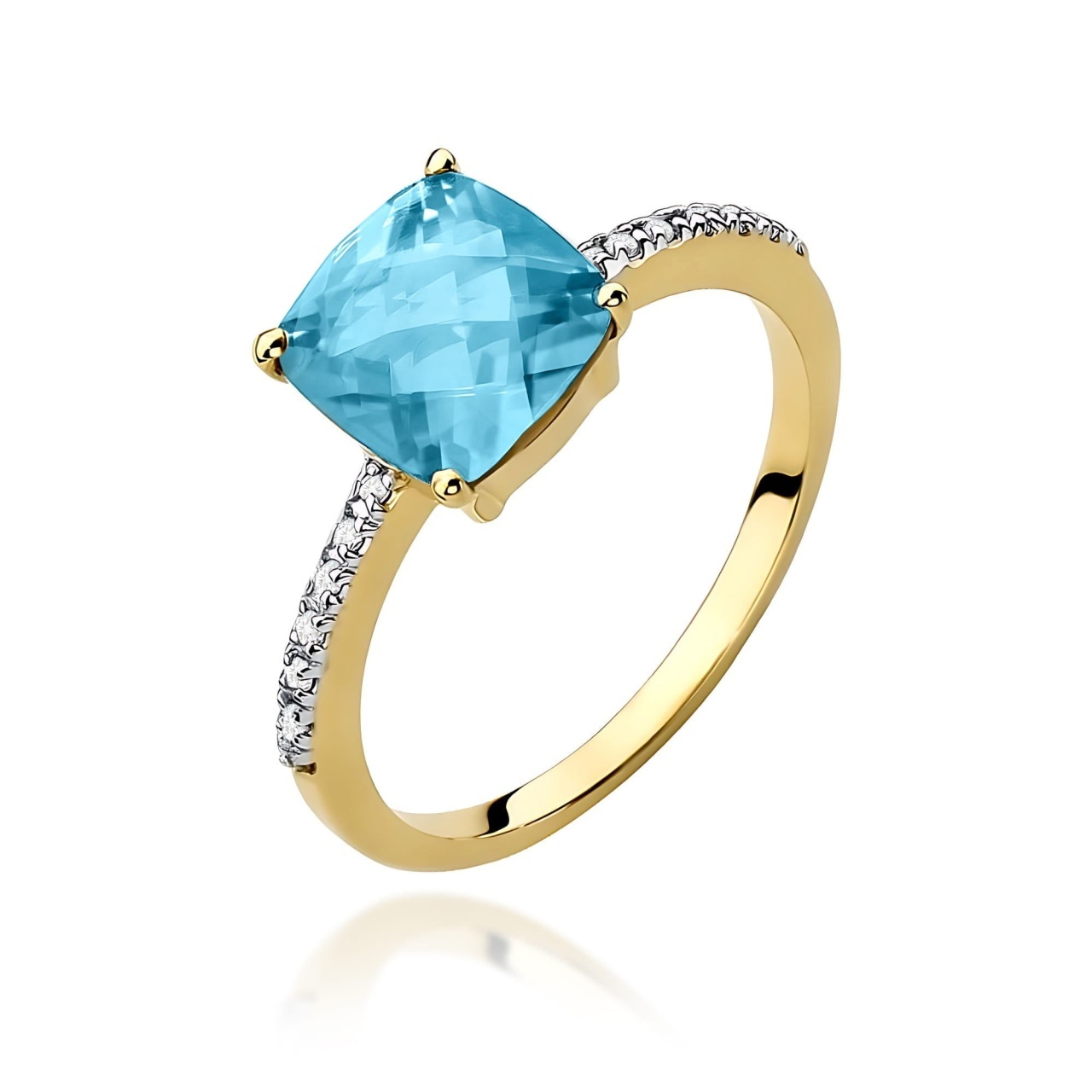 Inel Aur 9K cu Topaz Swiss 2.00 ct si Diamante Naturale 0.07 ct (Varianta: Galben)