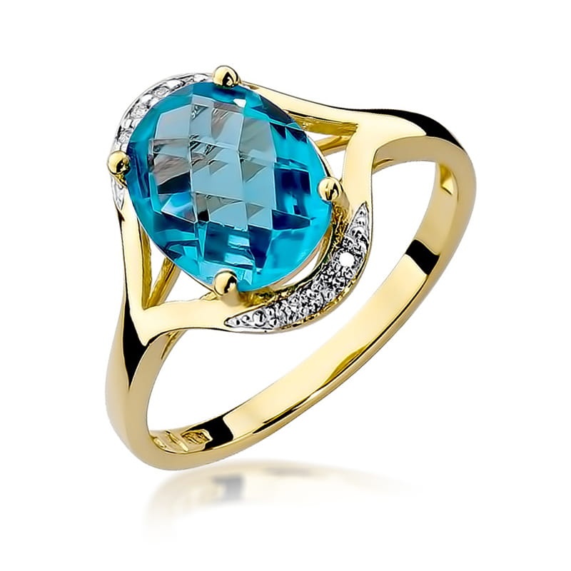 Inel Aur 9K cu Topaz Swiss 3.00 ct si Diamante Naturale 0.04 ct (Varianta: Galben)