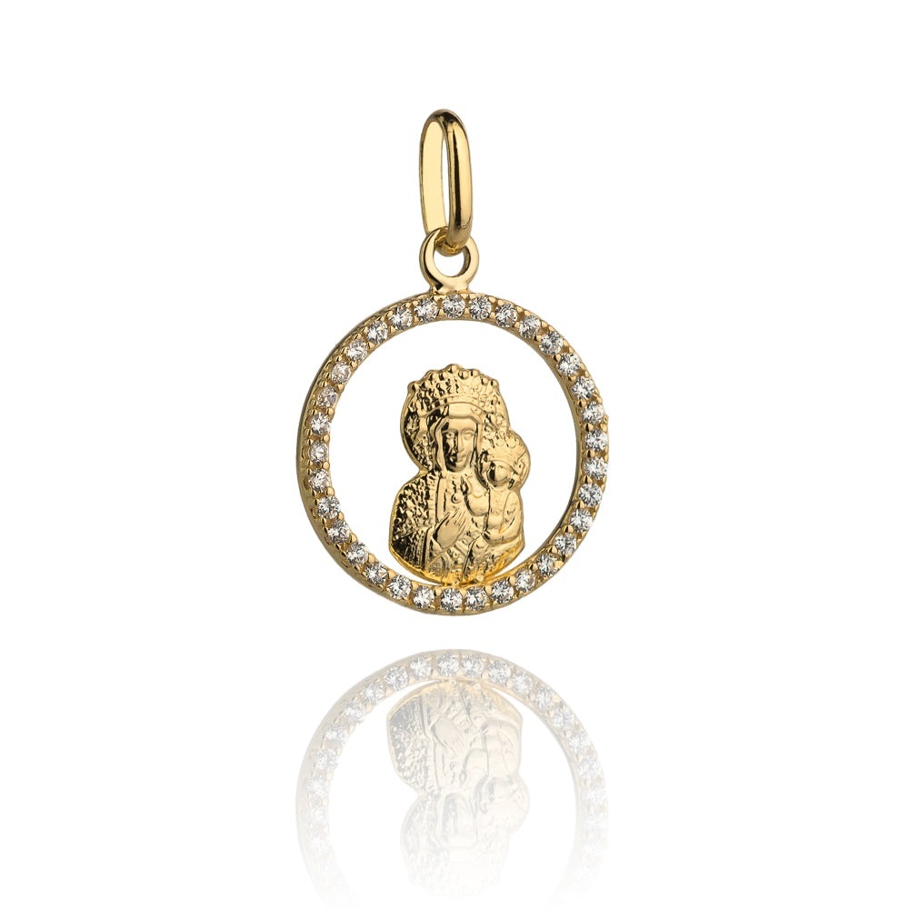 Medalion Aur 14k cu Maica Domnului si Zirconii Albe (Greutate: 0.92)
