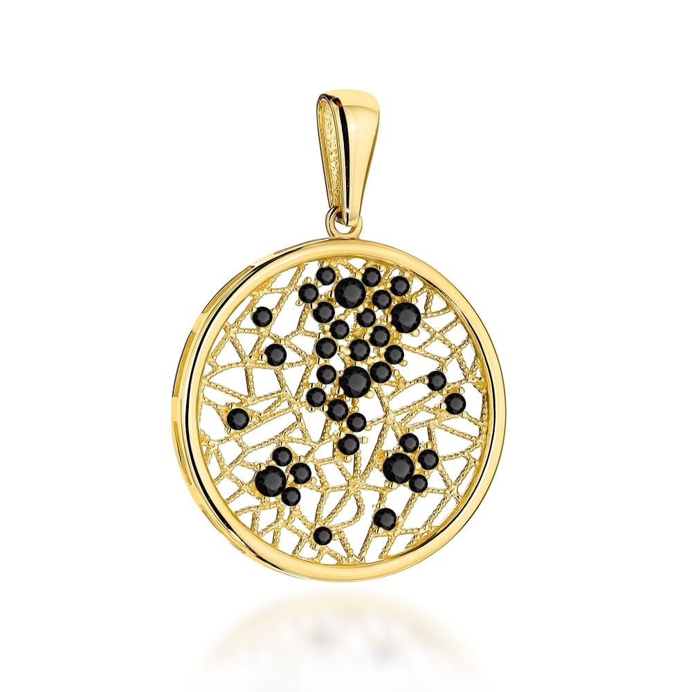 Pandantiv Aur 14K Cerc Ajurat Cu Pietre Negre (Greutate: 2.55)