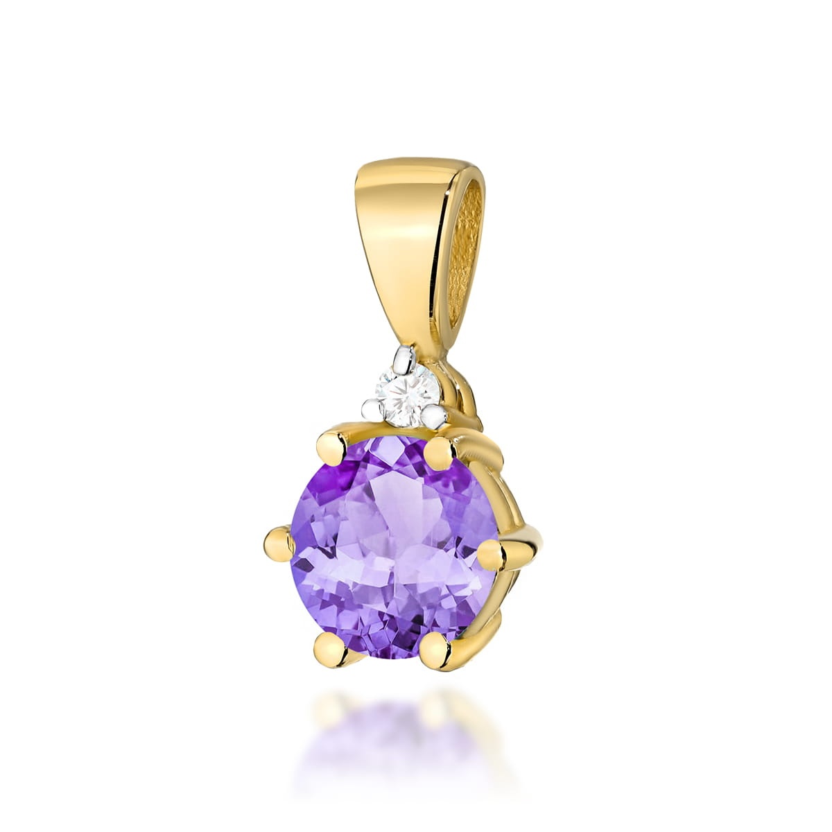 Pandantiv Aur 14K cu Ametist 0.50 ct si Diamant Natural 0.01 ct (Varianta: Galben)