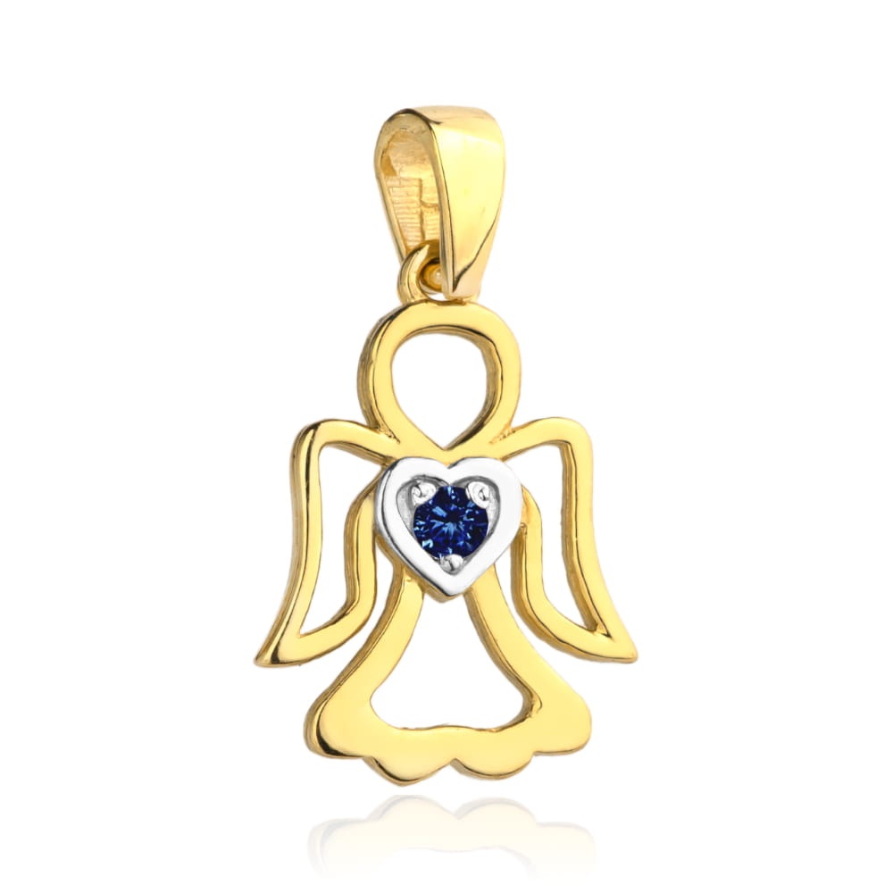 Pandantiv Aur 14k cu Ingeras si Inimioara cu Zircon Albastru (Greutate: 0.60)