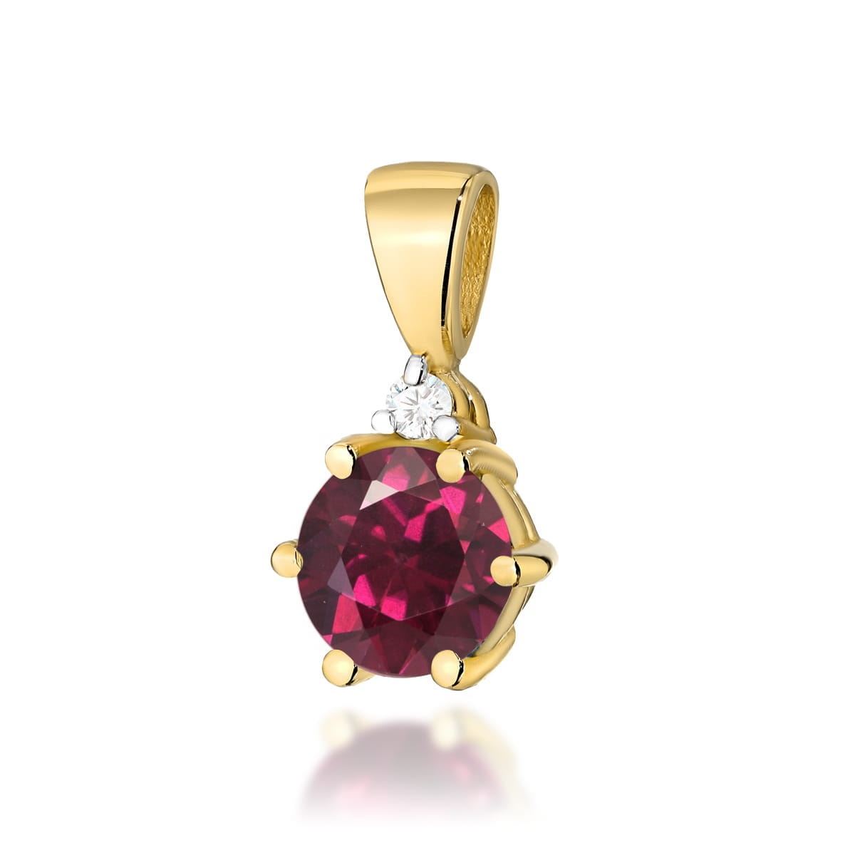 Pandantiv Aur 14K cu Rhodolite 0.60 ct si Diamant Natural 0.01 ct (Varianta: Galben)