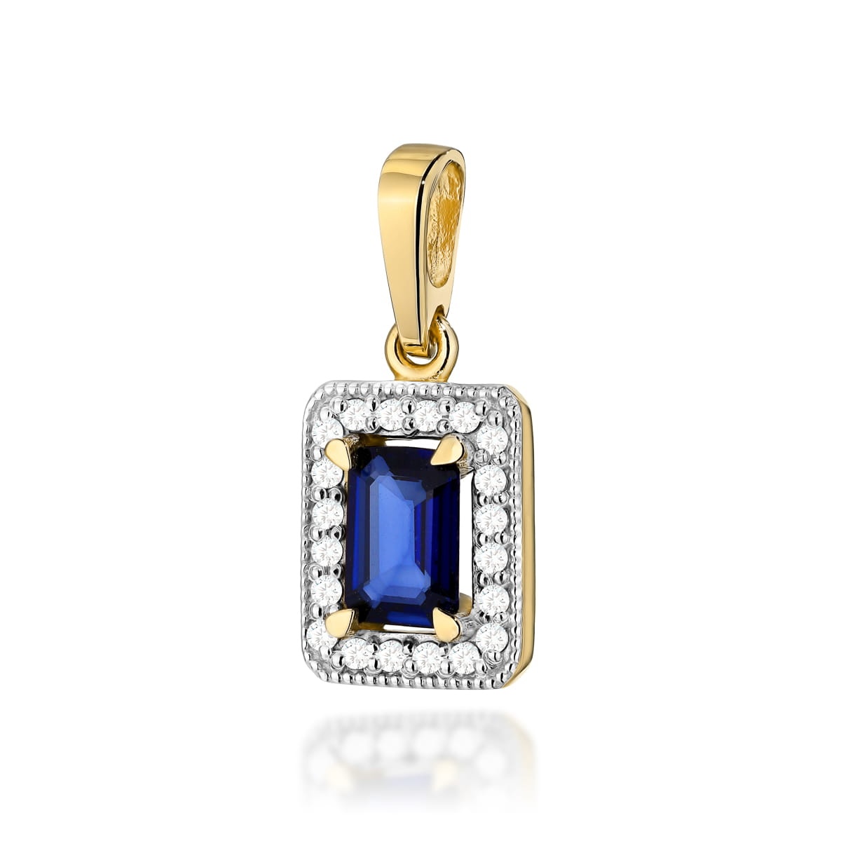Pandantiv Aur 14K cu Safir 0.60 ct si Diamante Naturale 0.10 ct (Varianta: Alb)