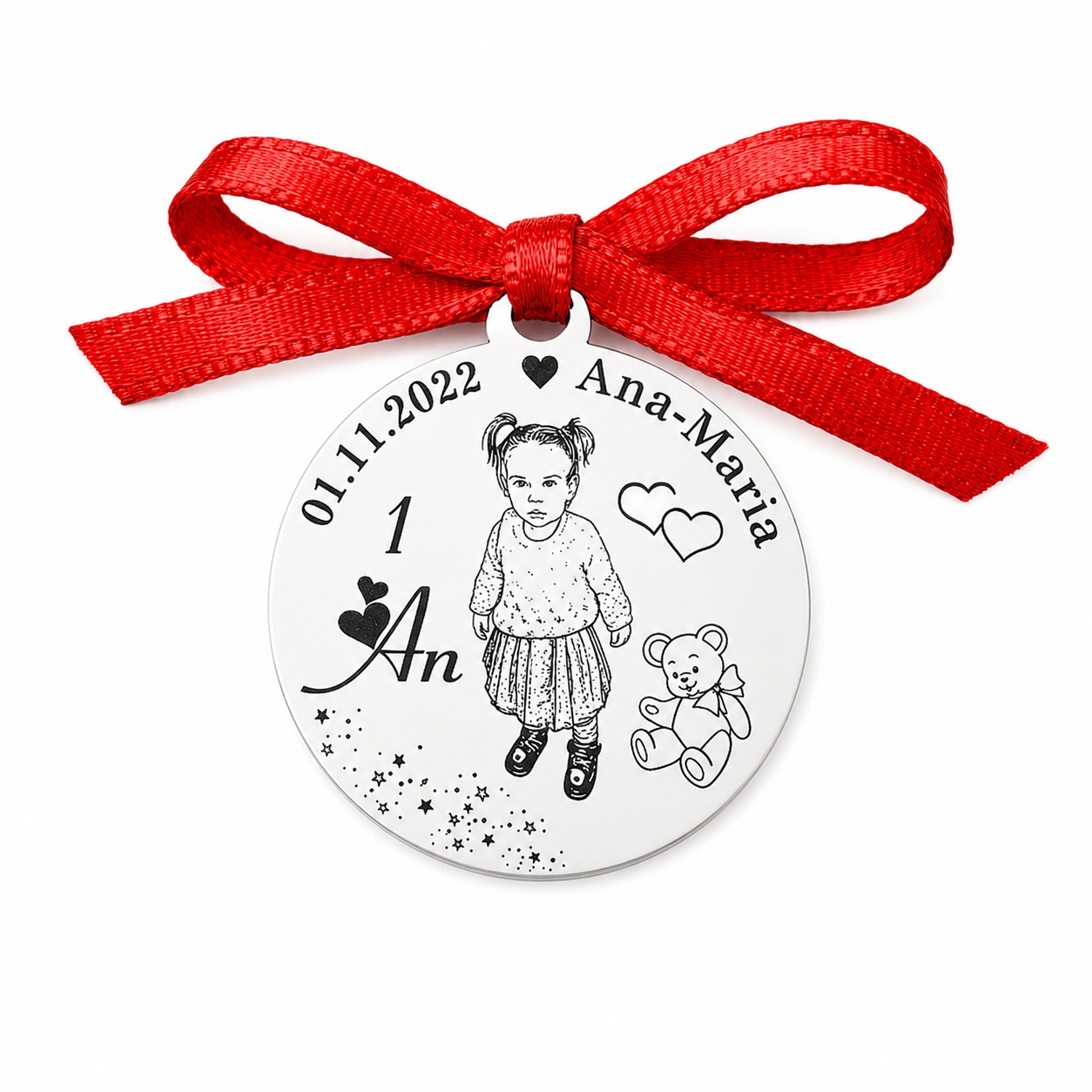 Banut Argint 2cm pentru Botez - Mot - Scaldat - Personalizabil cu fotogravura