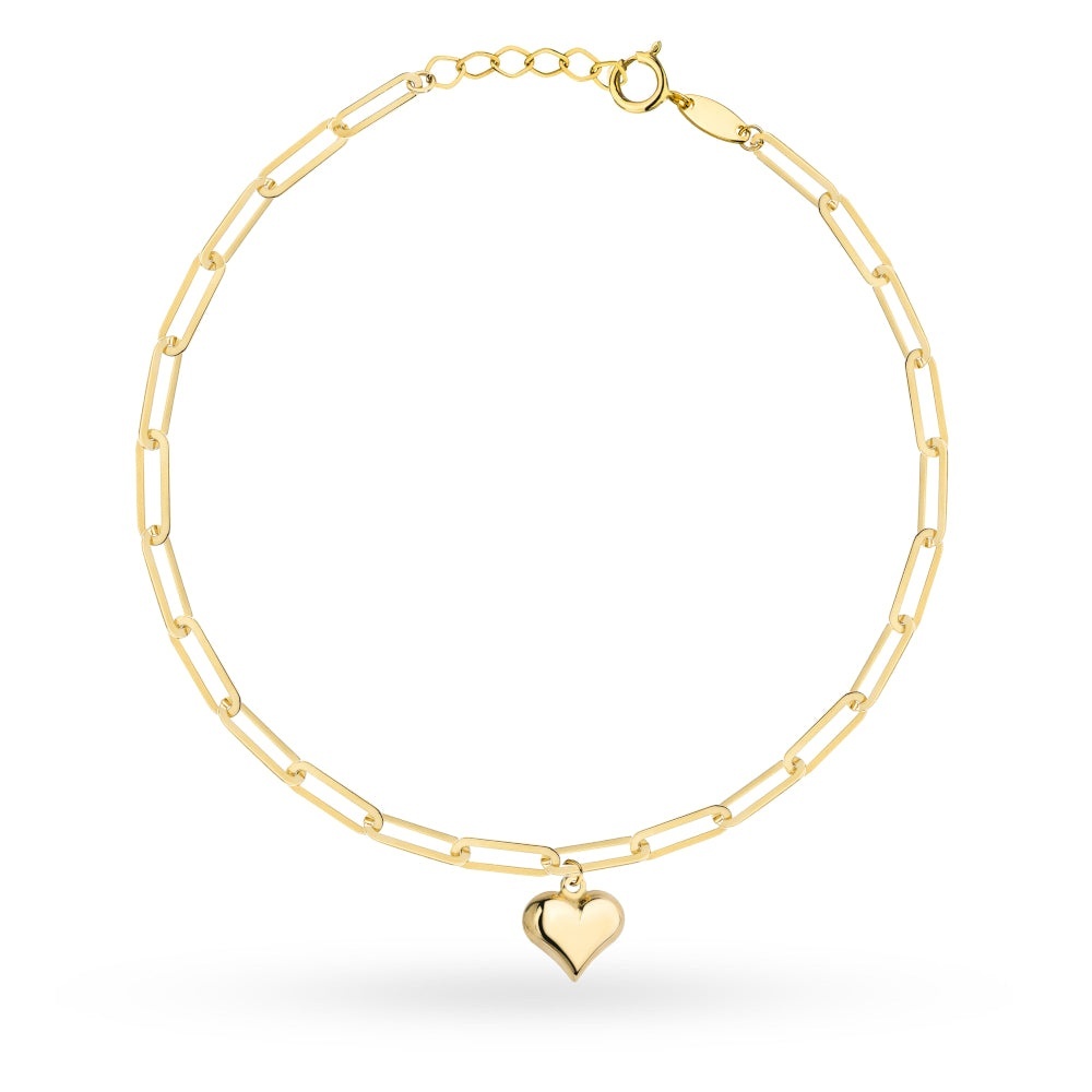 Brățară Din Aur 14K Cu Zale Delicate Și Inimă Suspendată (Greutate: 2.22)