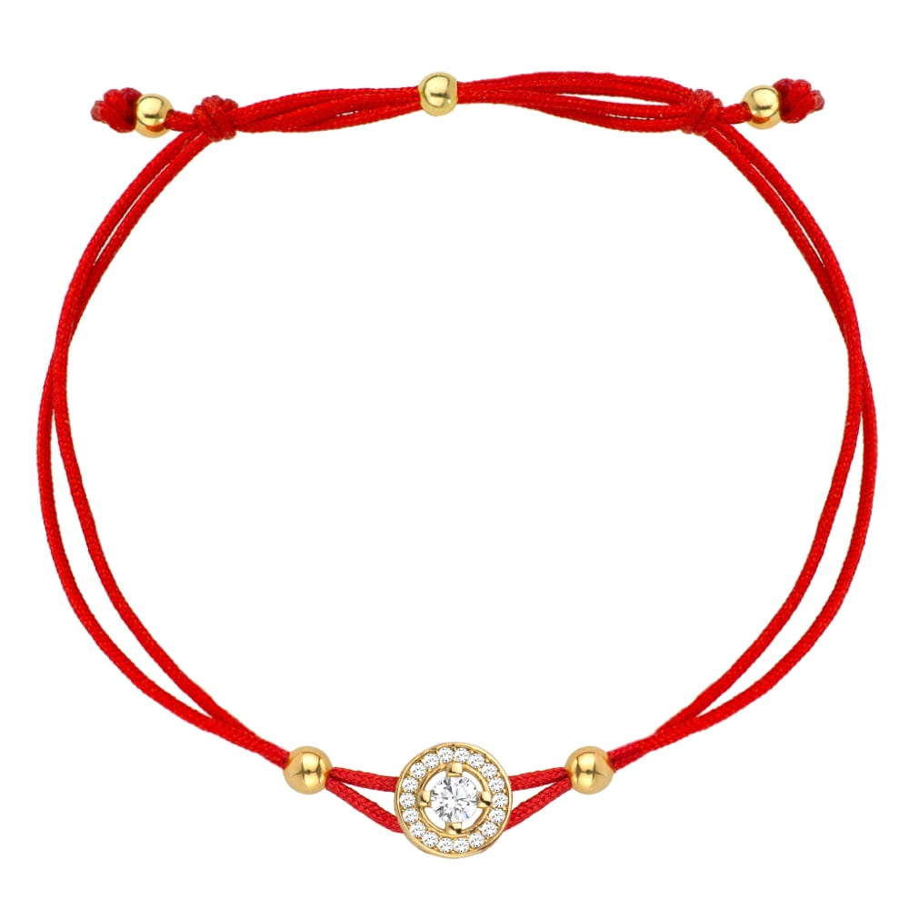 Bratara Snur Rosu cu Cerculet si Cristale- Aur 14k (Greutate: 1.30)