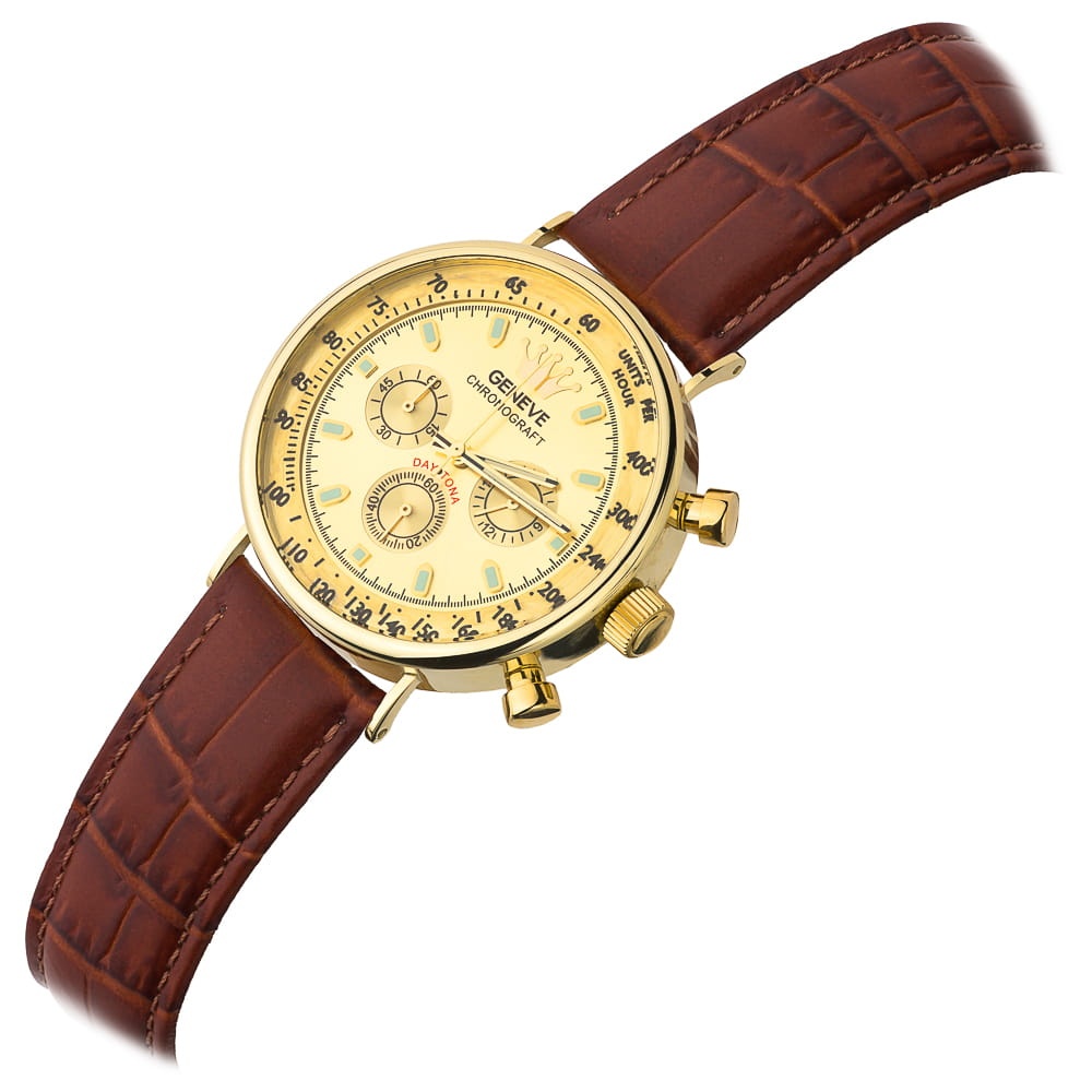 Ceas De Mână Pentru Bărbați Din Aur 14K Cu Curea Maro Elegantă (Greutate: 8.00)