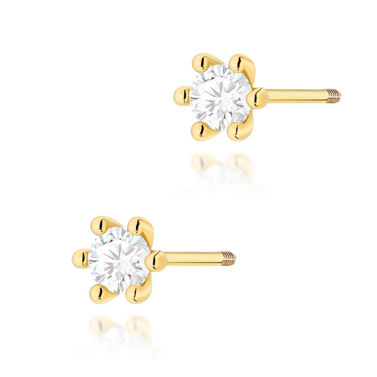 Cercei Aur 14K cu Diamant Natural 0.15 ct Filet cu Protectie (Varianta: Galben)