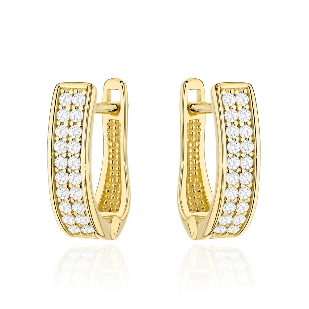 Cercei Aur 14K Cu Dublu Rând De Zirconii Și Design Dreptunghiular (Greutate: 1.45)
