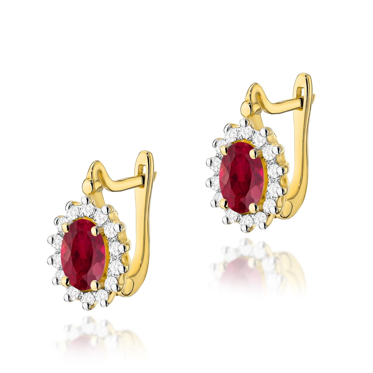 Cercei Aur 14K cu Rubin 0.60 ct si Diamante Naturale 0.24 ct (Varianta: Galben)