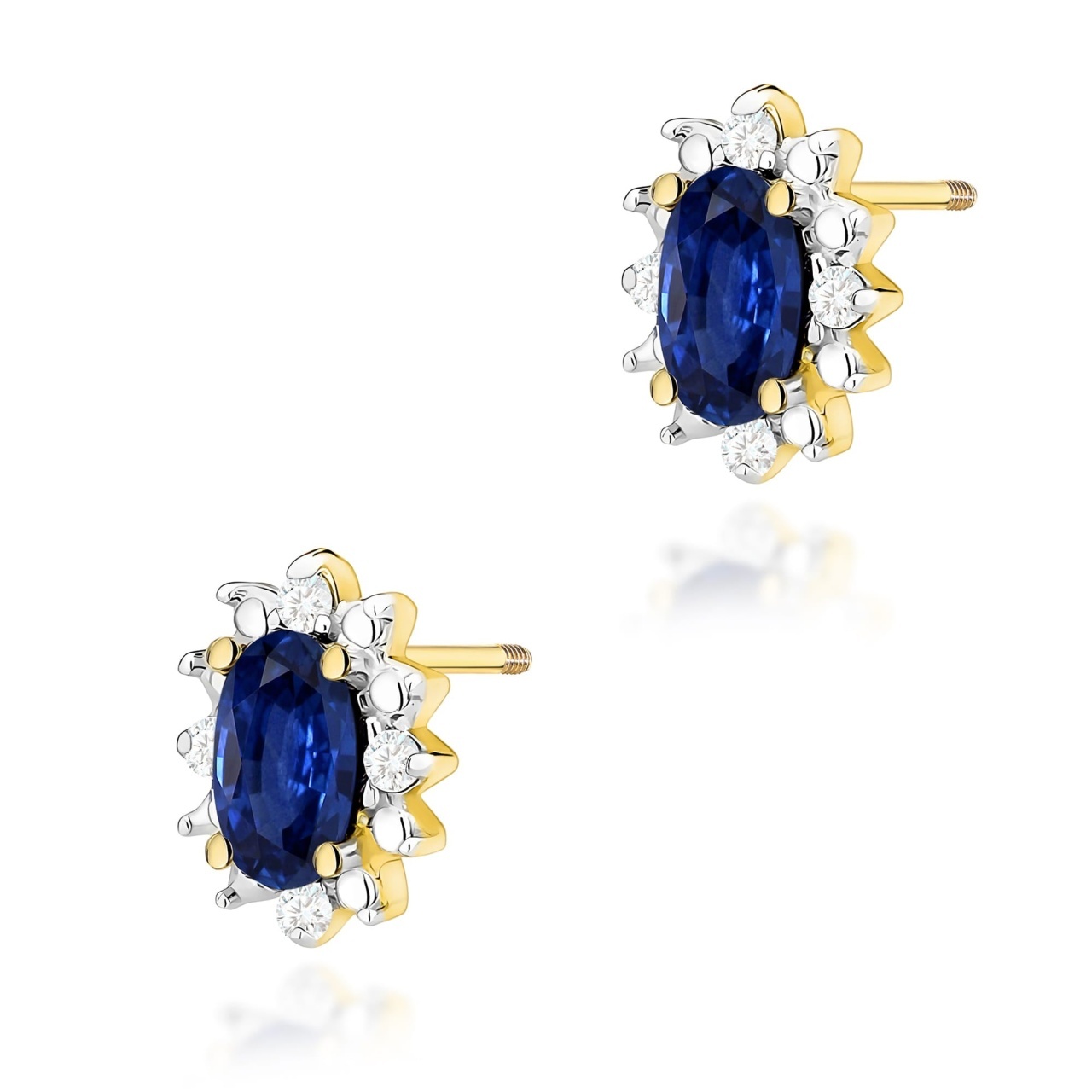 Cercei Aur 14K cu Safir 0.30 ct si Diamante Naturale 0.04 ct Filet cu Protectie (Varianta: Galben)