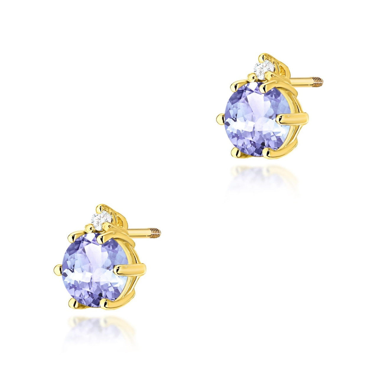 Cercei Aur 14K cu Tanzanit 0.50 ct si Diamante Naturale 0.03 ct Filet cu Protectie (Varianta: Galben)