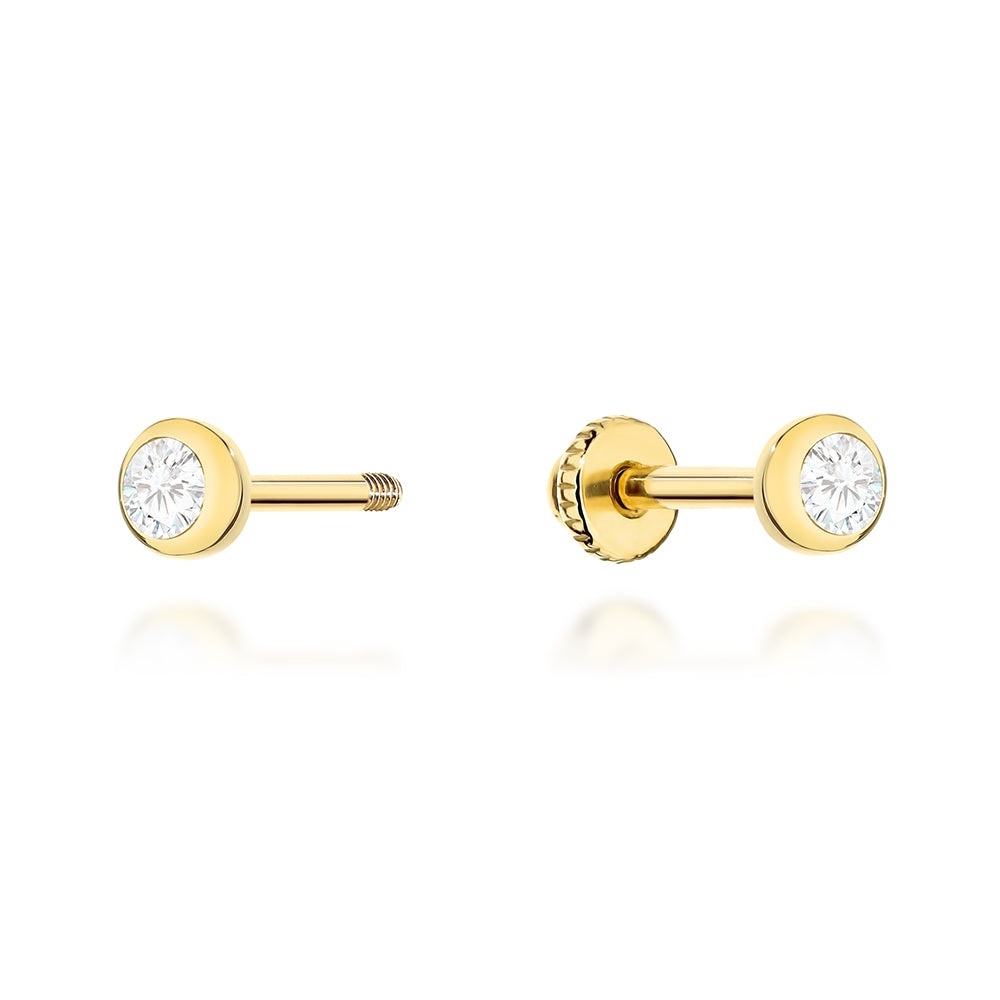 Cercei Aur 14K Cu Zirconiu și Șurub - Eleganță Clasic (Greutate: 1.19)
