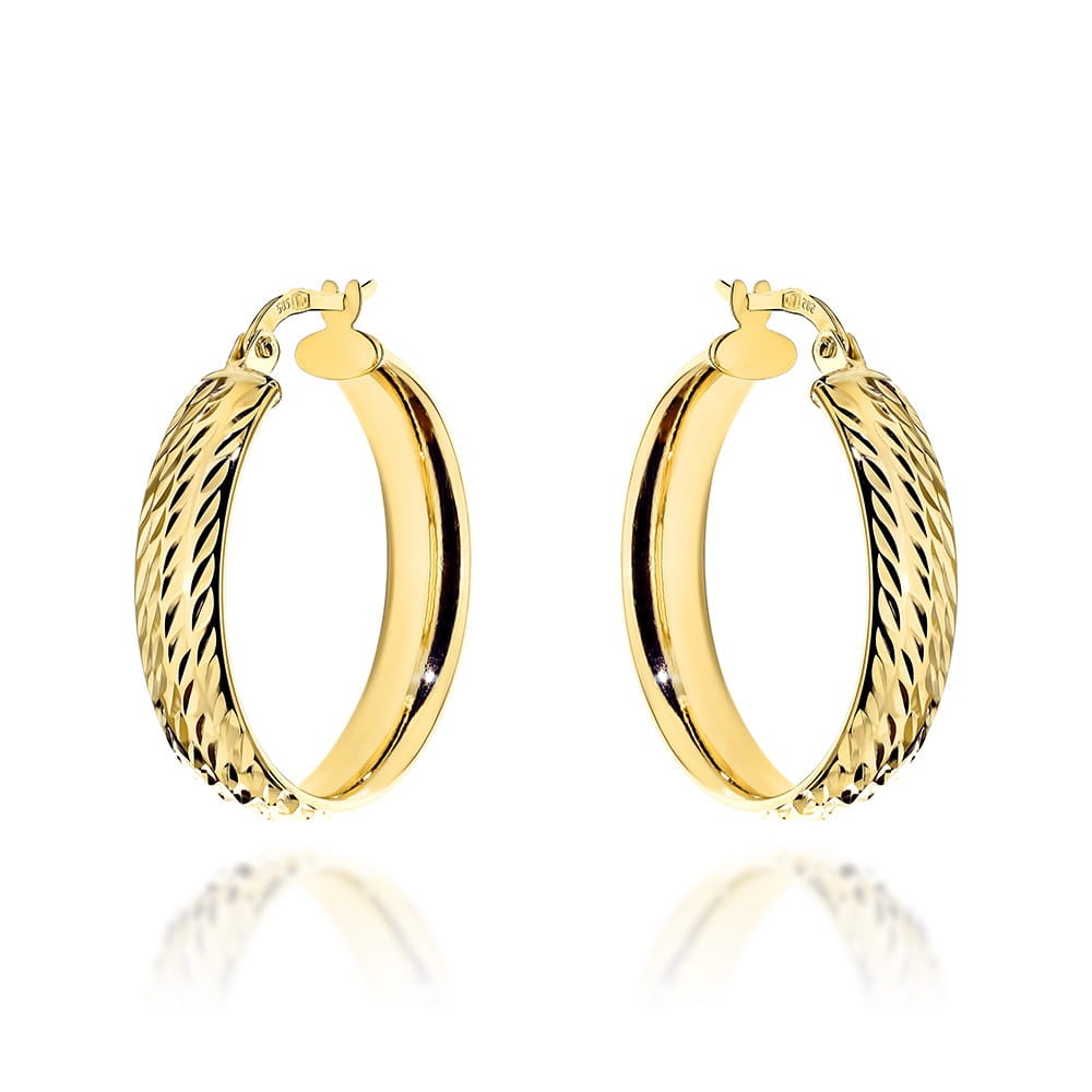 Cercei Aur 14K Rotunzi, Lăți, Diamantați (Greutate: 2.85)