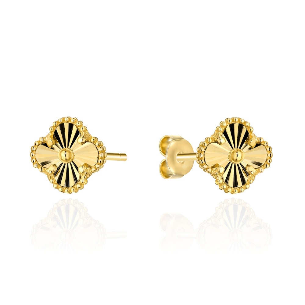 Cercei Aur 14K Trifoi Diamantat 8mm - Eleganță Clasic (Greutate: 1.89)