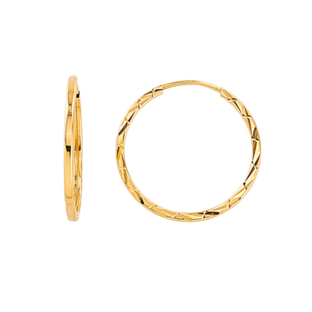 Cercei Creolă Rotunzi din Aur 14K, Fațetați, 2,2 cm (Greutate: 1.12)