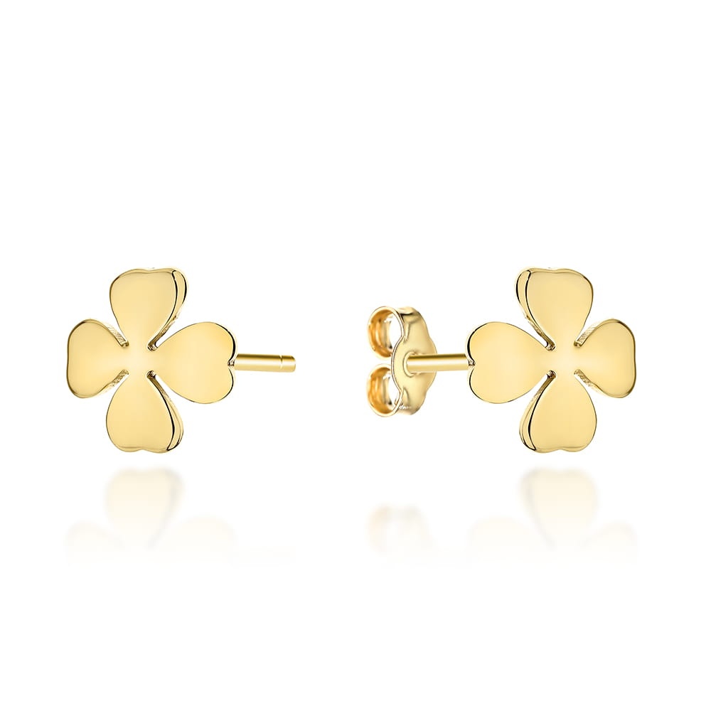 Cercei Din Aur 14K Galben Model Trifoi Neted Cu Sistem Tijă (Greutate: 0.89)