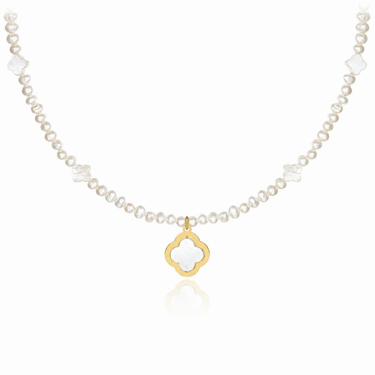Colier Clover Flower din AUR 14K și Perle de Cultură