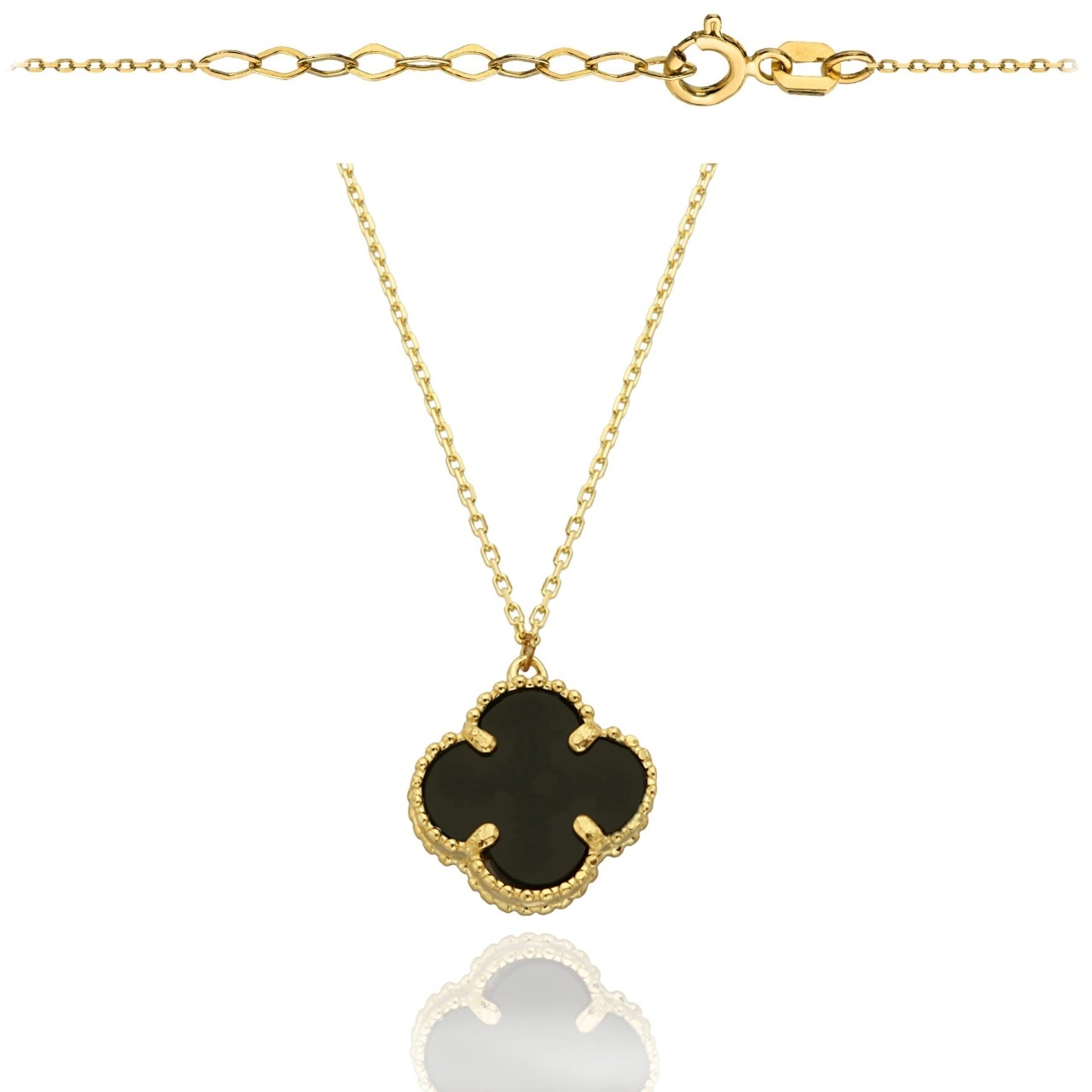 Colier din Aur 14k cu Trifoi Negru - 42cm+3cm (Greutate: 2.03)