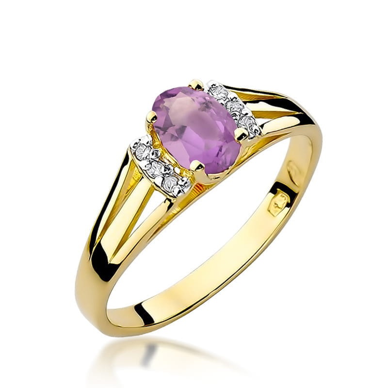 Inel Aur 14K cu Ametist 0.40 ct si Diamante Naturale 0.05 ct (Varianta: Galben)