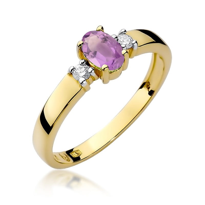 Inel Aur 14K cu Ametist 0.40 ct si Diamante Naturale 0.08 ct (Varianta: Galben)